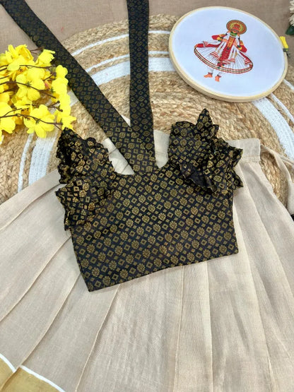 Kids Kerala Onam Special Lehenga-Choli - Black