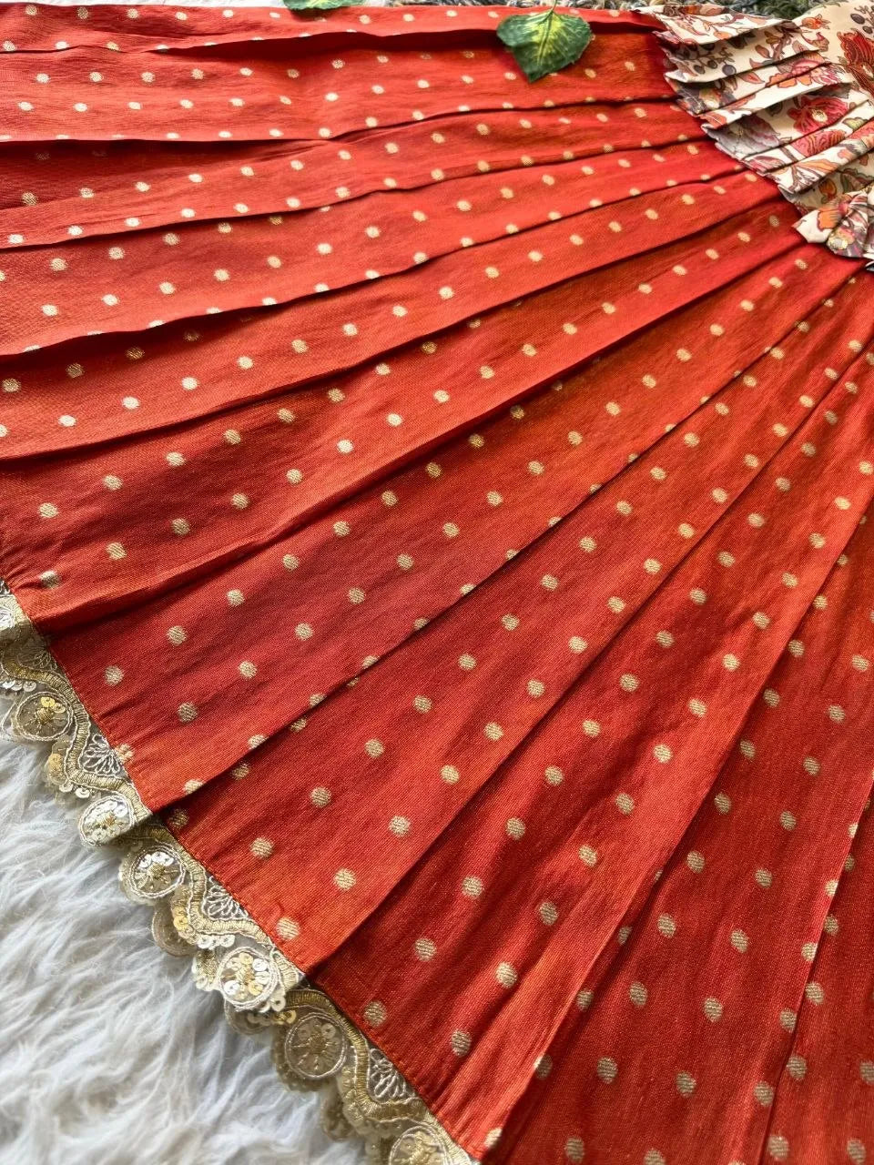 Kids Tissue Gown Kalamkari Mirror Work Coat - Red