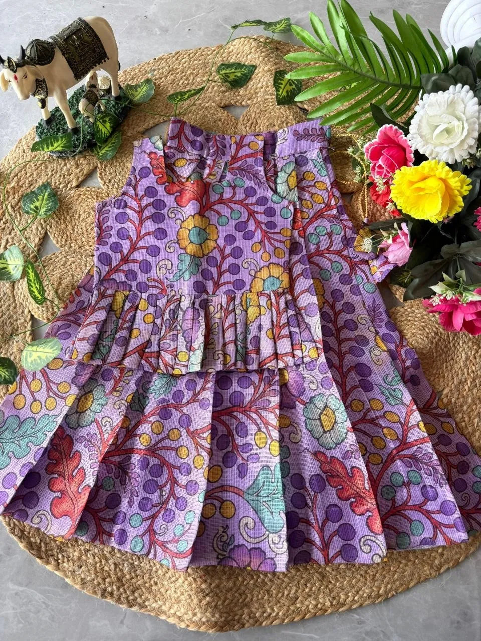 Kota Chex Kids Kalamkari Lehenga - Lilac