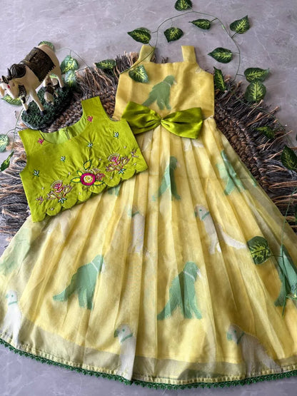 Little Princess Bird Motif Festive Gown - Yellow