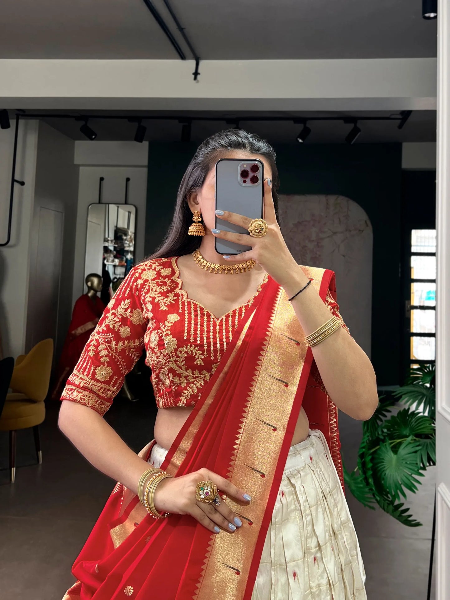 Maharastrian Bridal Wedding Paithani Lehenga Choli Set