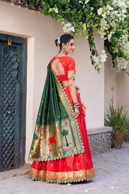 Maharashtrian Wedding Paithani Lehenga Choli - Red