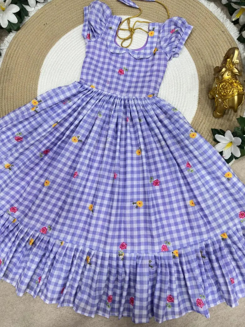 Mul-Chanderi Summer Kids Frock Collection - Lavender
