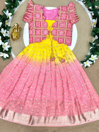 Bandhani Padding Kids Coat-Gown