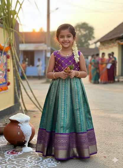 Dyed Silk Maggam Work Kids Gown
