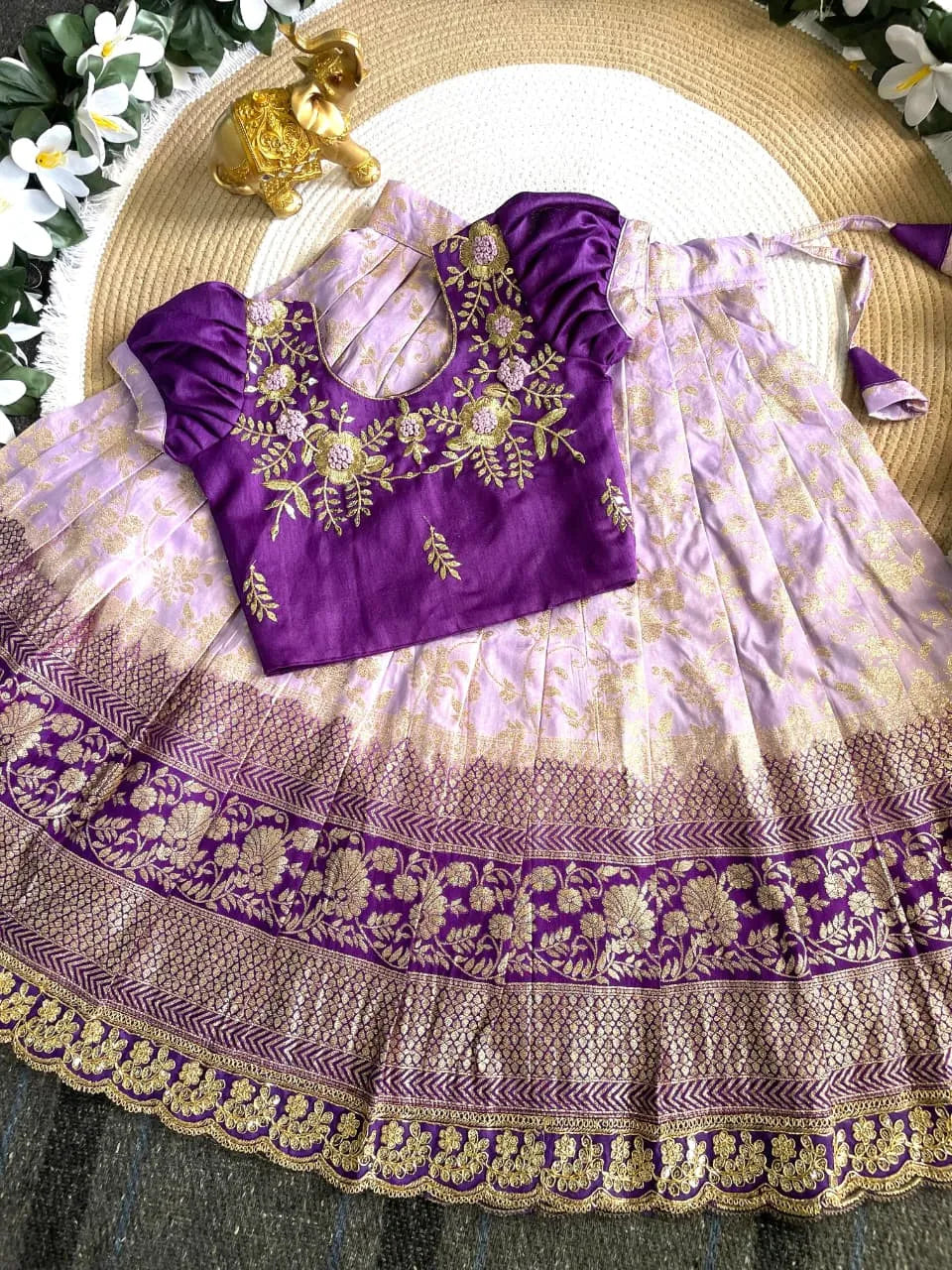 Viscose Silk Maggam Work Kids Lehenga-choli - Purple