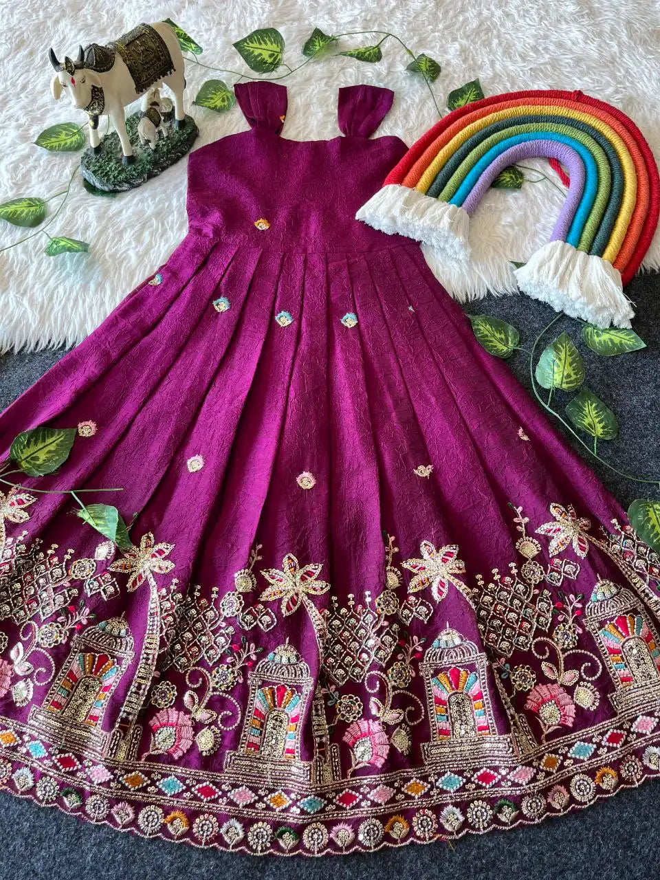 Temple Garden Designer Kids Festive Gown Set - Wine