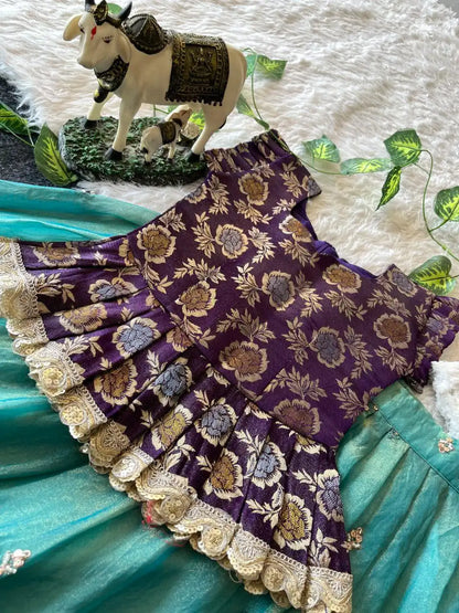 Elephant Garden – Kids Festive Lehenga Set - Sky