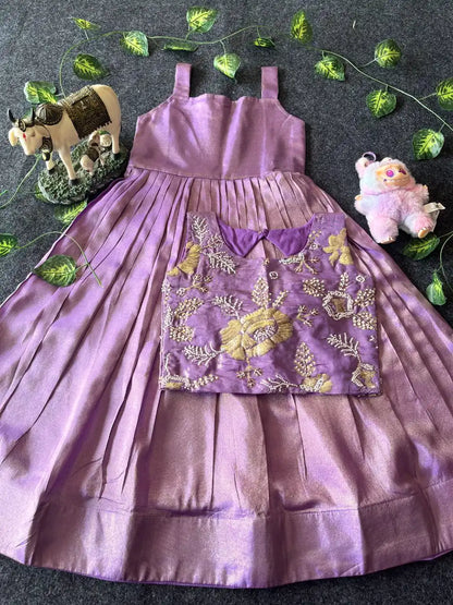 Kids Tissue Gown with Handwork Coat - Lilac
