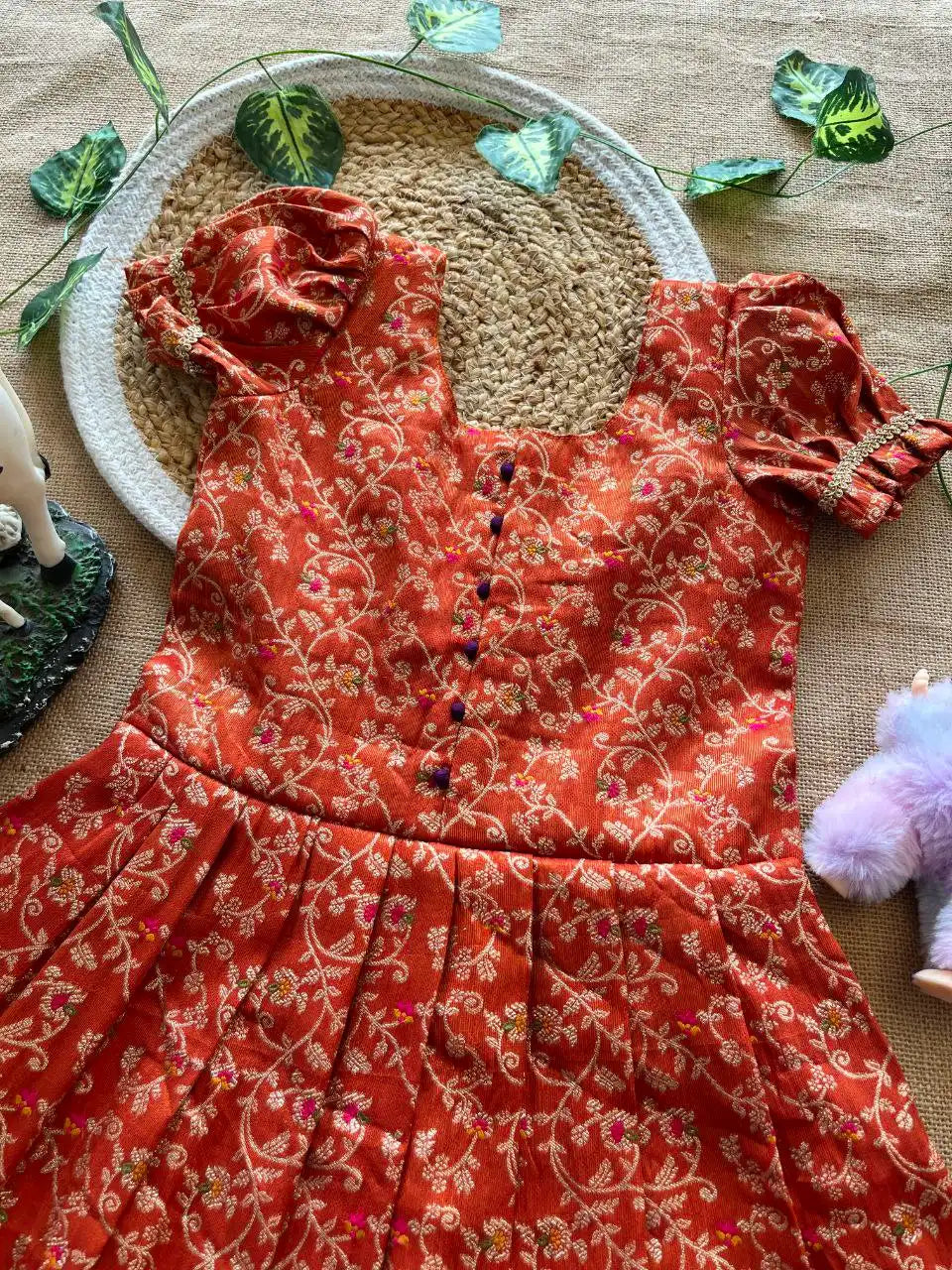 Kids Tissue Silk Panihari Weaved Gown - Red
