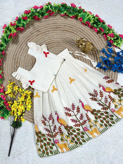 Kids Peacock Cotton Summer Embroidery Lehenga