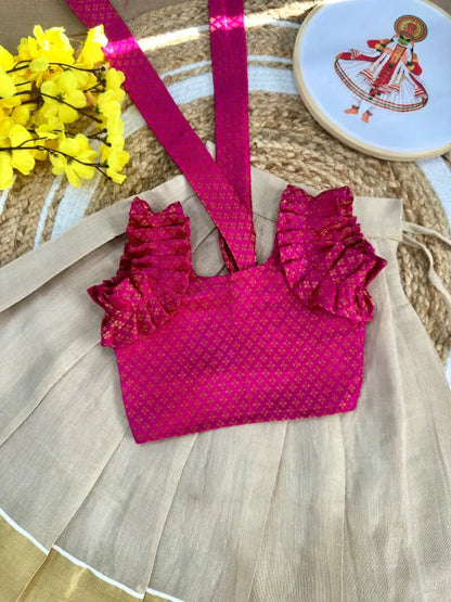 Kids Kerala Onam Special Lehenga-Choli - Pink
