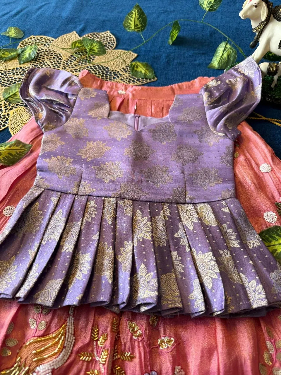 Flamingo Bead & Moti Work Kids Lehenga - Lilac & Pink