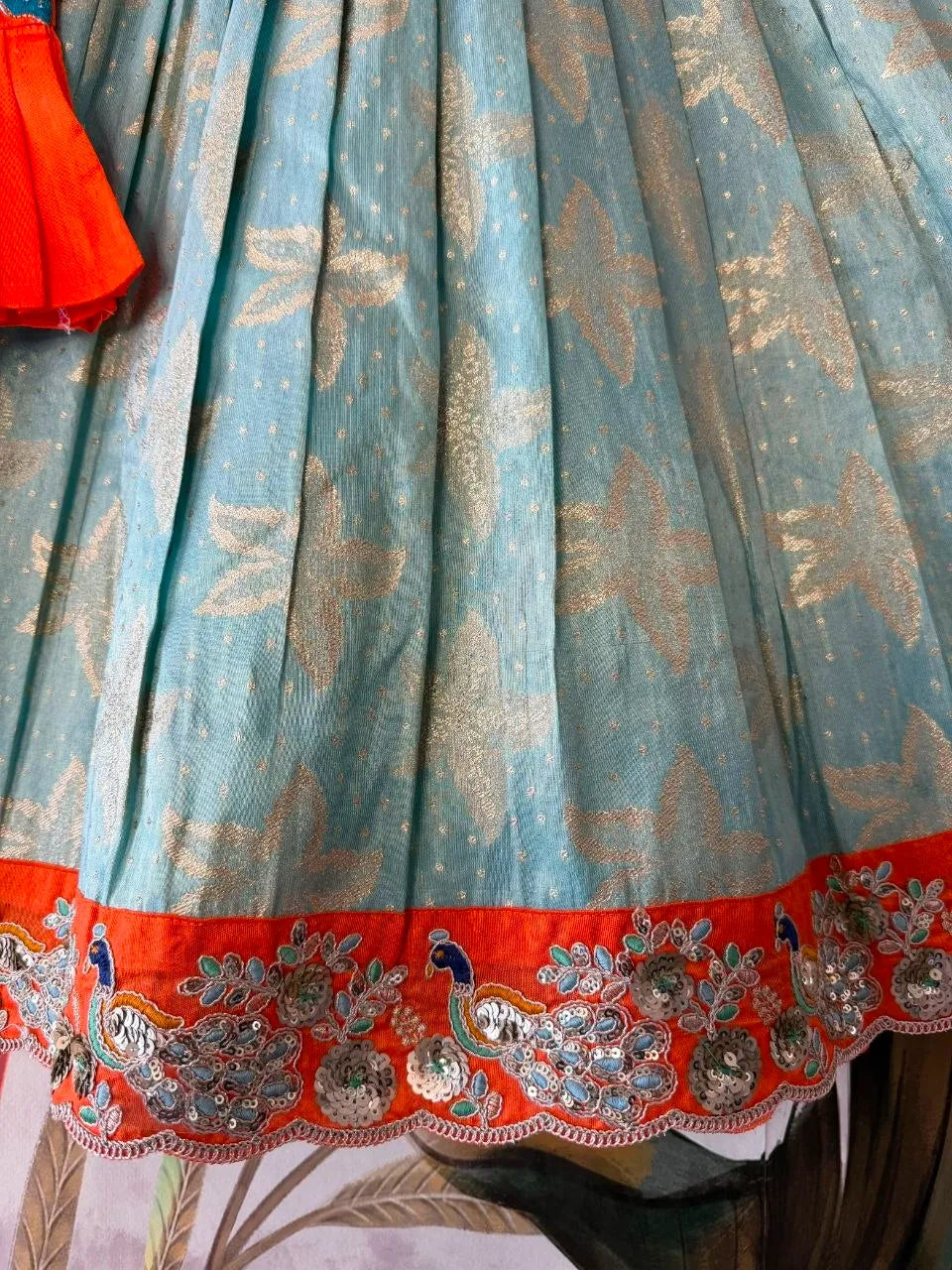 Kids Floral Gown with Maggam Work Coat - Sky