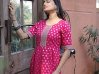 Rani Pink Gold Butti Embroidery Anarkali Gown