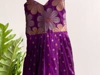 Girls Floral Zari Soft Silk Gown - Green