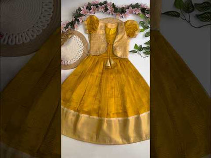 Kids Kanjivaram Tissue Silk Gown - Sky
