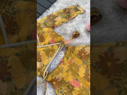 Yellow Floral Printed Beautiful Gown