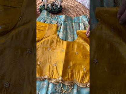 Hit Bird design kids Lehenga - Yellow & Sky
