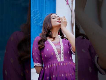 Purple Flared Embroidered Lace Gown