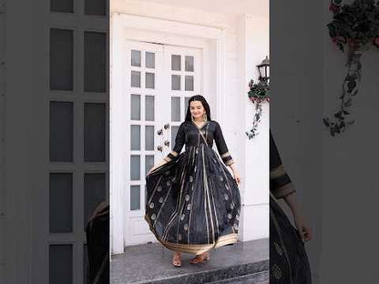 Classic Black Zari Striped Ethnic Anarkali Gown