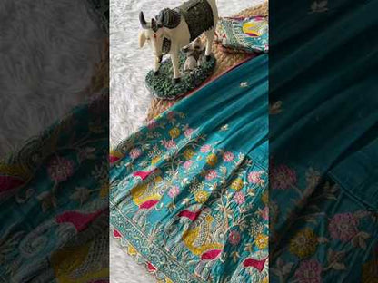 Kids Crush Fabric Elephant Embroidery Lehenga Set - Lavender