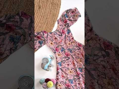 Pink Floral Printed Beautiful Girls Gown