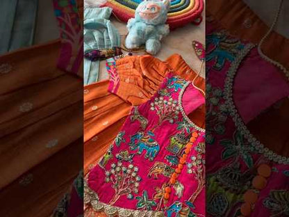 Kids Elephant 3D Weaving Lehenga - Sky