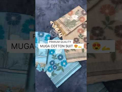 Pure Soft Muga Cotton Unstitched Dress Material Set - Pink