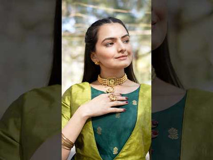 Green Zari Butti Anarkali Gown with Lime Contrast Border