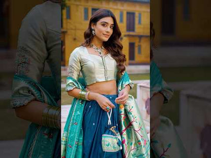 Soft Silk Paithani Embroidery Thread Work Lehenga Choli - Navy Blue