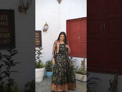 Black Zari Floral Pichwai Paithani Gown with Jacket