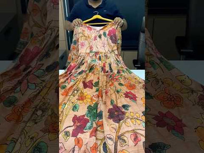 Floral Printed Kalamkari Flared Gown