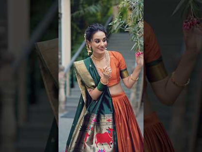 Royal Zari Jacquard Weaves Paithani Lehenga Choli - Orange