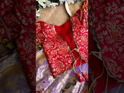 Soft Tissue Silk Paithani Weaving Kids Gown - Lilac