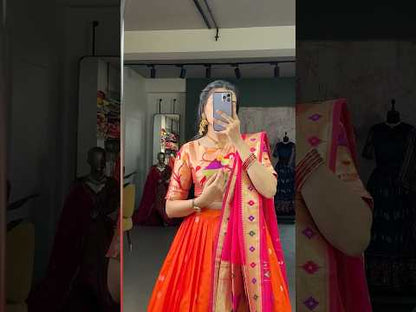 Royal Paithani Lehenga Choli with Dupatta & Batwa - Orange