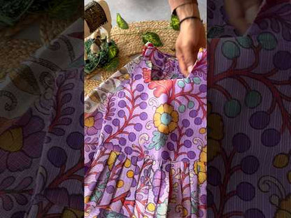 Kota Chex Kids Kalamkari Lehenga - Lilac