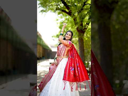 Royal Paithani Lehenga Choli with Dupatta & Batwa - White