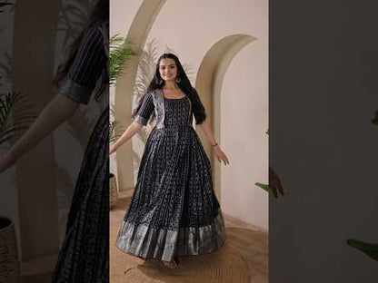 Black Zari Checks Jacket Style Flared Gown