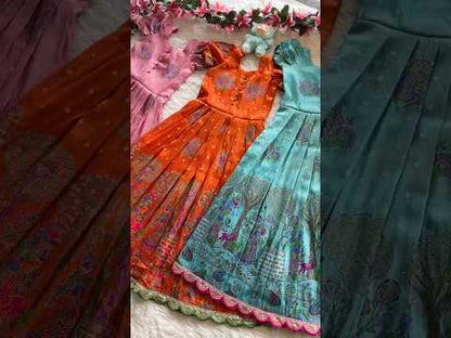 Kids Tissue Silk Paithani Weaving  Gown - Orange