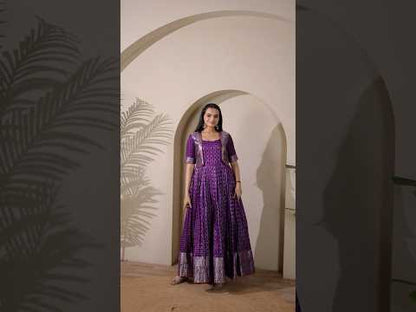 Purple Zari Checks Jacket Style Flared Gown