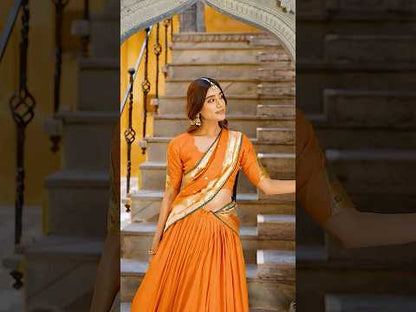 Soft Pure Chanderi Gotta Patti Lace Paithani Lehenga Choli - Orange