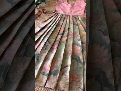 Soft Tussar Fabric Lotus Printed Kids Gown