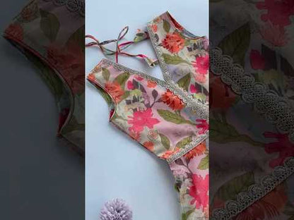 Girls Floral Print Chanderi Gown