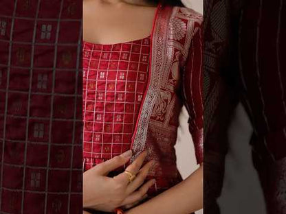 Red Zari Checks Jacket Style Flared Gown