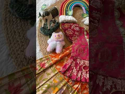 Kids Gown with Designer Coat- Rani Pink & Orange