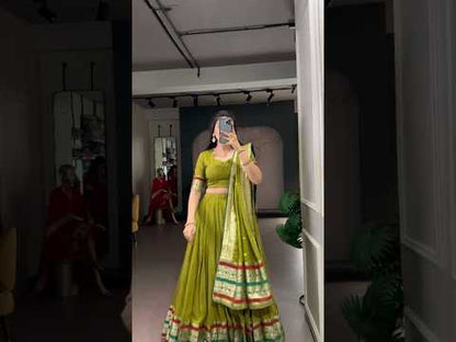 Soft Pure Chanderi Gotta Patti Lace Paithani Lehenga Choli - Majenta Pink