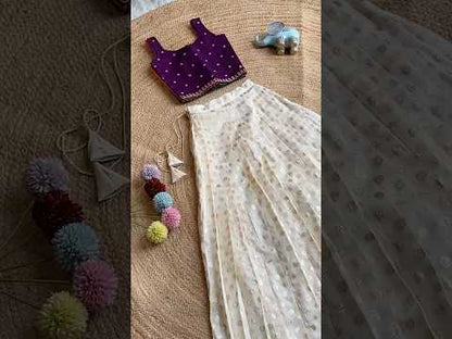 Chic Off - White Skirt & Embroidered Top Set for Girls - Green