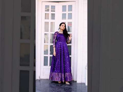 Violet Zari Buti Anarkali Gown with Floral Border