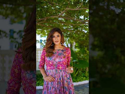 Silk Blend Gown with Attached Patola Print Jacket